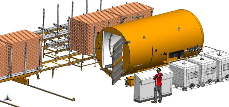 ISVE IMP-PG with workpiece rack and agent storage tanks