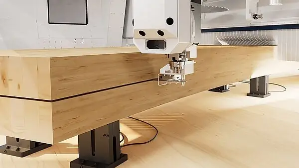 AREA GL machining unit by a glued beam on vacuum supports