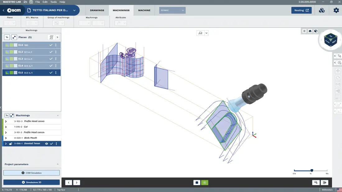 Maestro lab beam and wall with display of a structural element